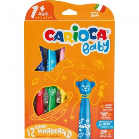 Carioca Baby Teddy Markers 1+ Μαρκαδόροι Ζωγραφικής Χονδροί, Πλενόμενοι Σετ 12 χρώματα
