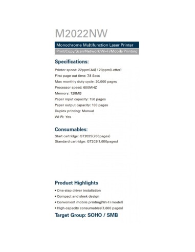 G&G M2022NW PRINTER MULTIFUNCTION