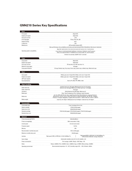 G&G GM4210DW LASER PRINTER MULTIFUNCTION WITH DUPLEX ADF