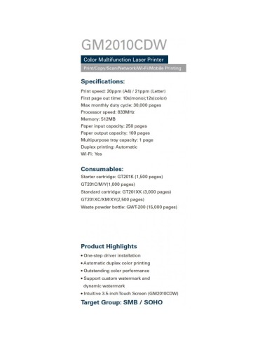 G&G GM2010CDW COLOR LASER PRINTER MULTIFUNCTION