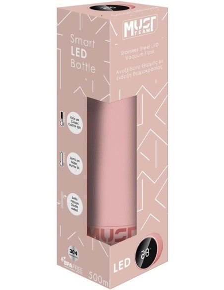 Θερμός Ανοξειδωτο  Led 500ml ροζ